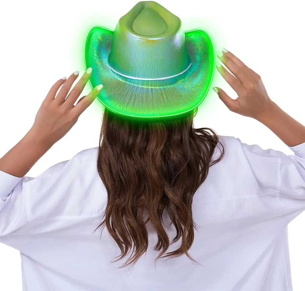 HSCTEK Light Up Holographic Space Cowboy Cowgirl Hat(Updated EL Wire)