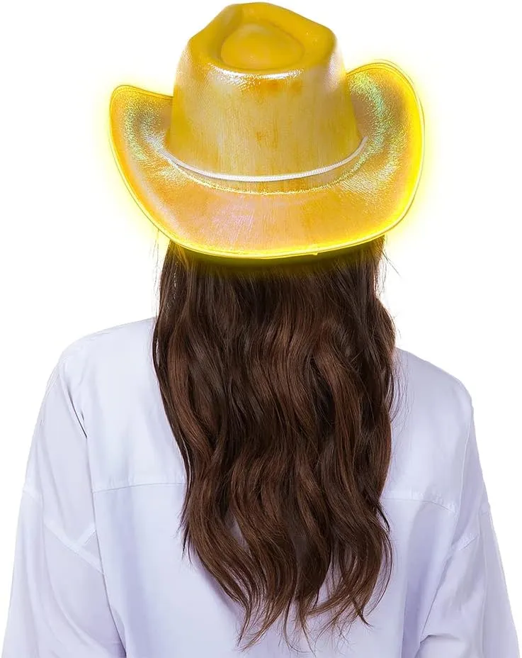 HSCTEK Light Up Holographic Space Cowboy Cowgirl Hat(Updated EL Wire)