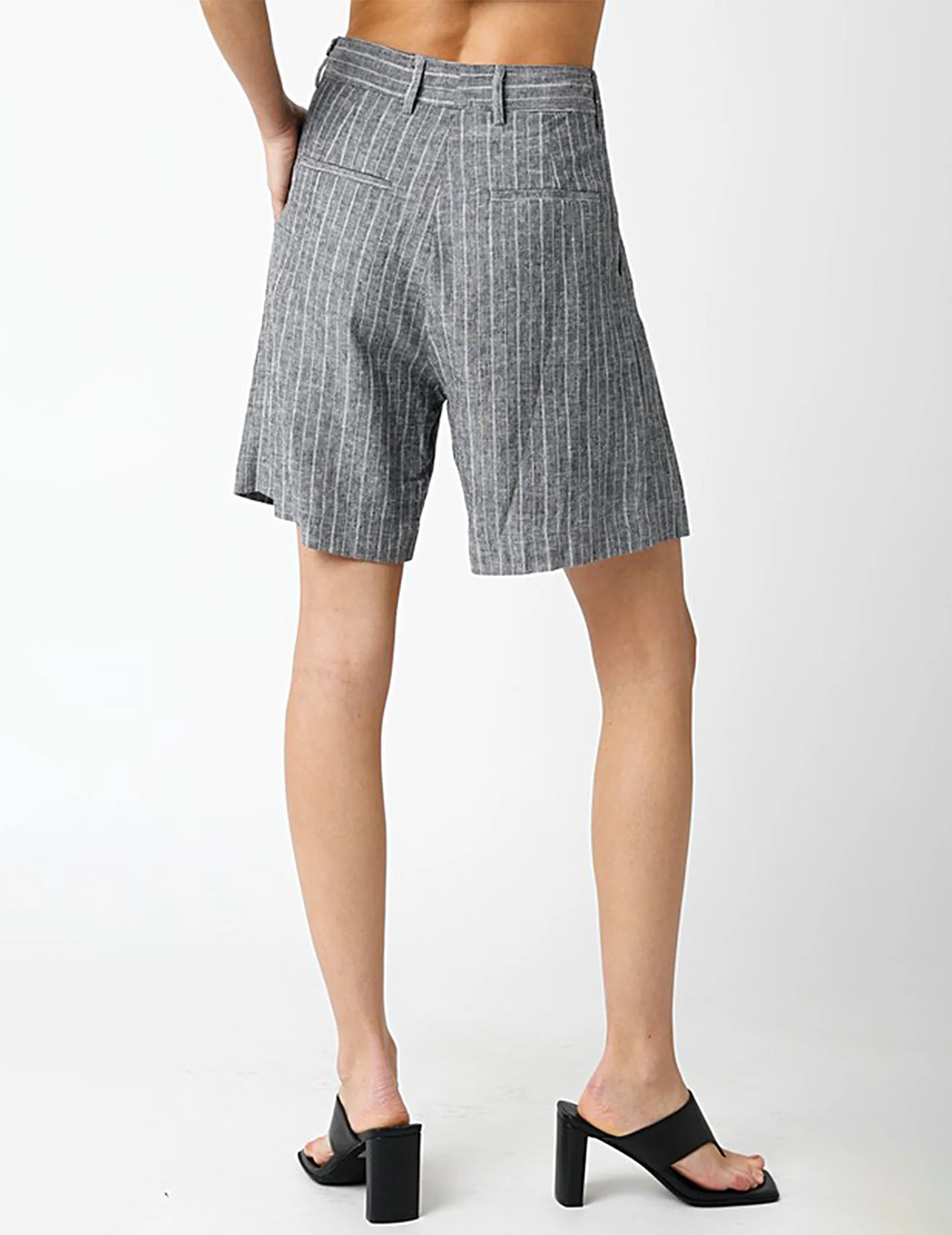 Joanna Heathered Black Pinstripe Linen Shorts