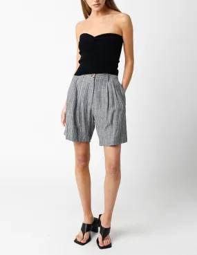 Joanna Heathered Black Pinstripe Linen Shorts