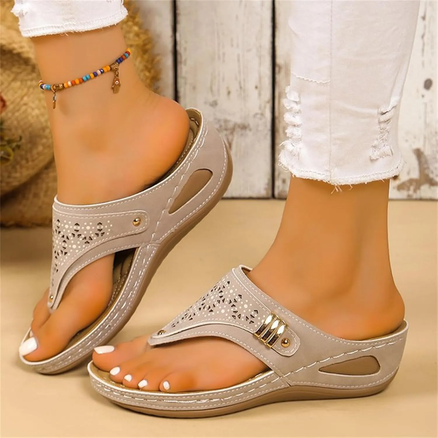 Ladmiple Womens Sandals Comfortable Dressy Arch Support Orthopedic Thong Flip Flops Soft Summer Beach Shoes Orthotic Slides