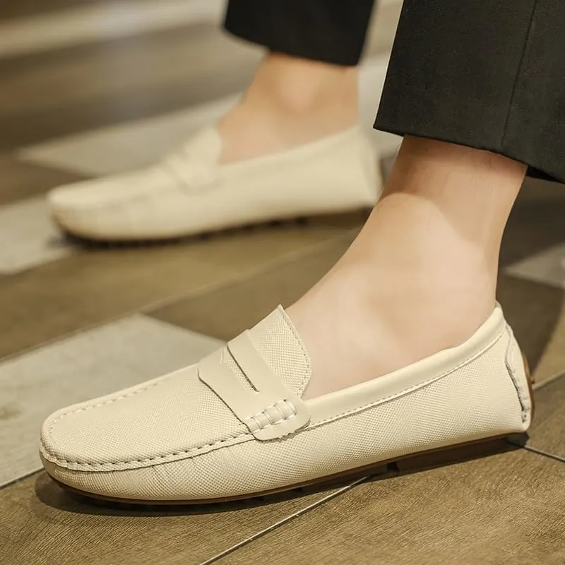 Loafers for Men Solid Color Leather Penny Driving Loafers Comfortable Slip Resistant Flexible Casual Classic Slip-on
