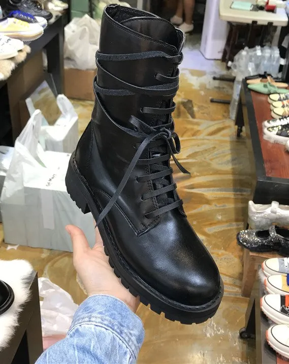 LUXE SEVEN DESIGN LACE UP HIKER BOOTS IN BLACK