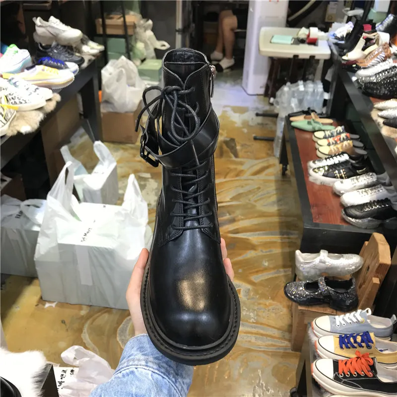 LUXE SEVEN DESIGN LACE UP HIKER BOOTS IN BLACK