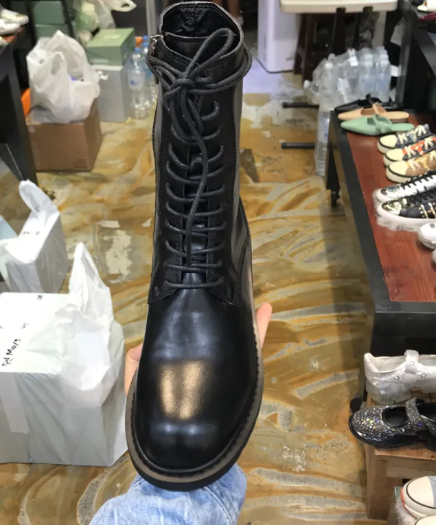 LUXE SEVEN DESIGN LACE UP HIKER BOOTS IN BLACK