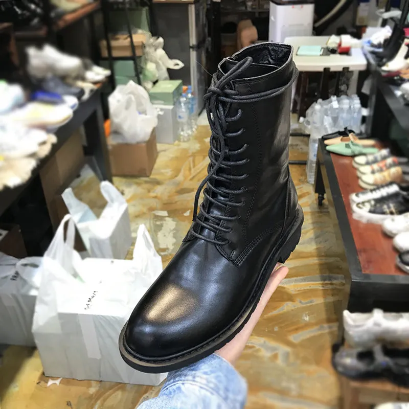 LUXE SEVEN DESIGN LACE UP HIKER BOOTS IN BLACK