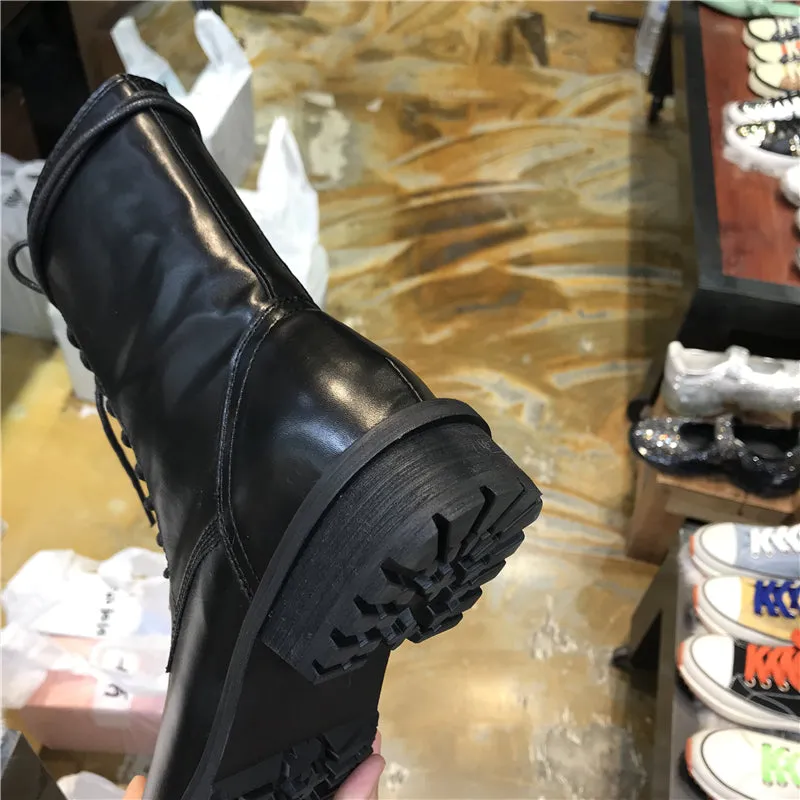 LUXE SEVEN DESIGN LACE UP HIKER BOOTS IN BLACK