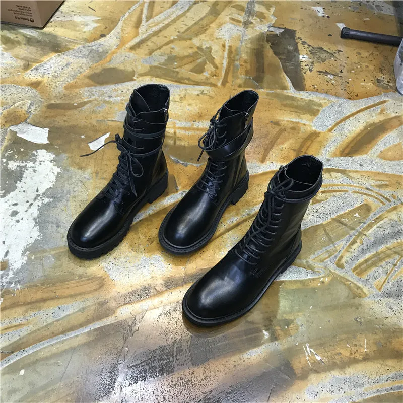 LUXE SEVEN DESIGN LACE UP HIKER BOOTS IN BLACK