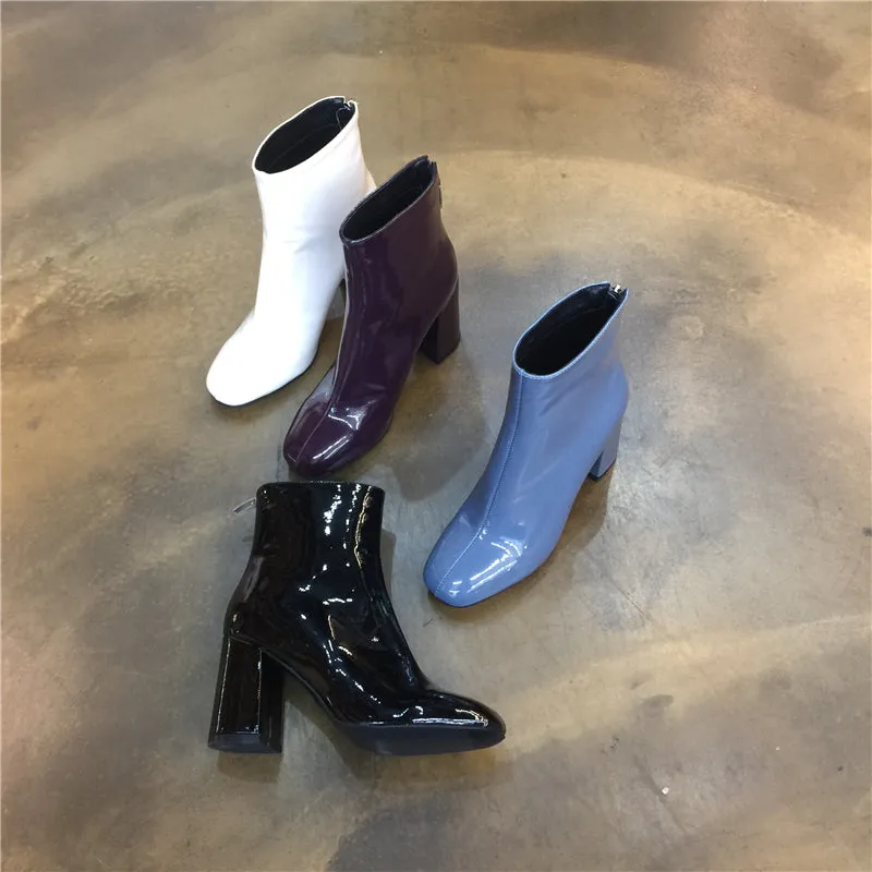 LUXE SEVEN DESIGN WIDE FIT BLOCK HEEL ANKLE BOOTS