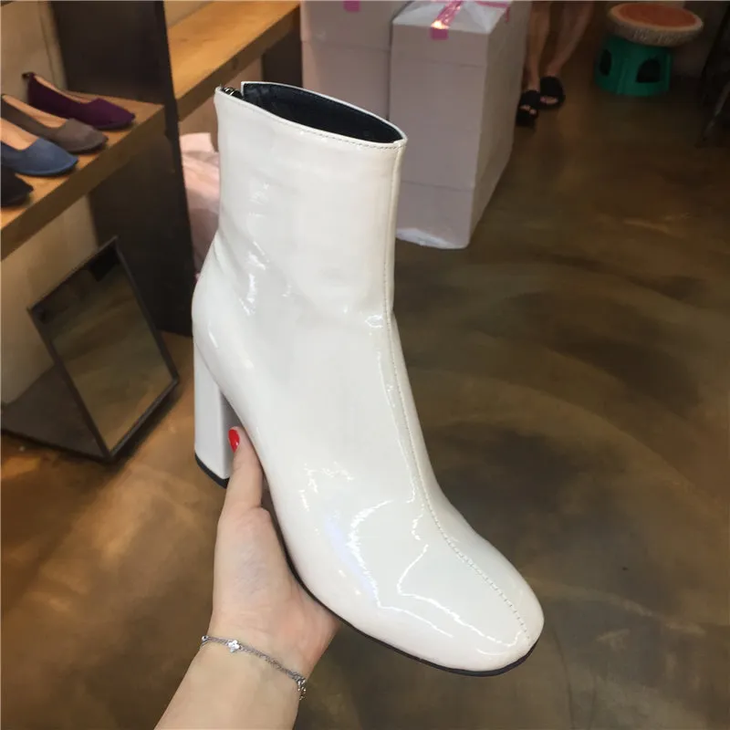 LUXE SEVEN DESIGN WIDE FIT BLOCK HEEL ANKLE BOOTS