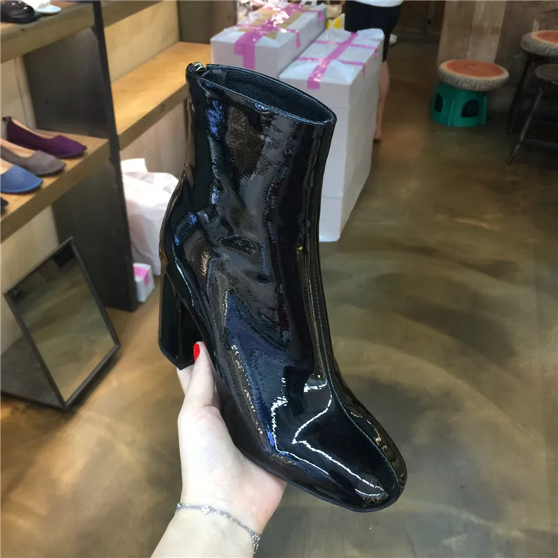 LUXE SEVEN DESIGN WIDE FIT BLOCK HEEL ANKLE BOOTS