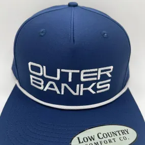 OBX Embroidery on a Blue Performance Hat with White Rope