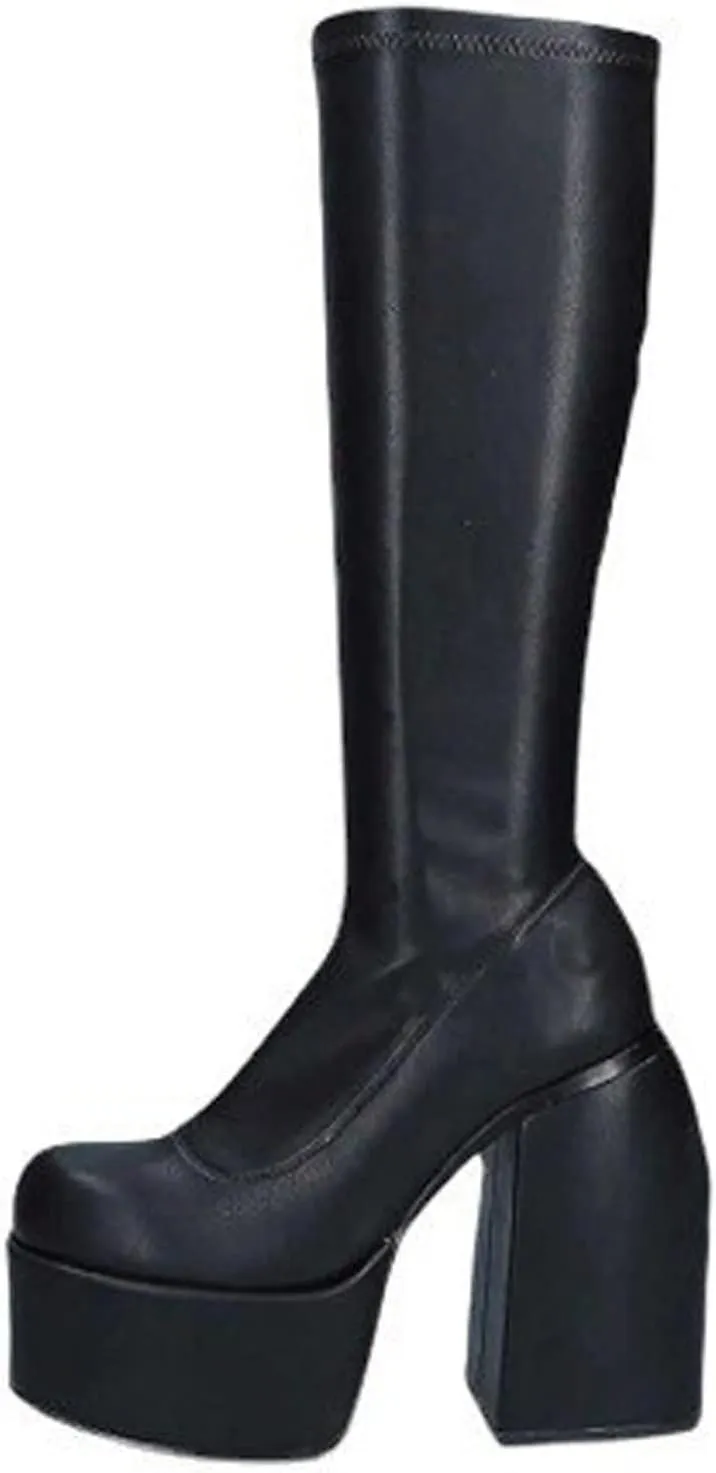 oiangi Womens Novelty Knee High Boots - Winter Solid Chunky High Heel Side Zipper Round Toe Platform Motorcycle Boots Comfy Casual Trendy Leather Shoes