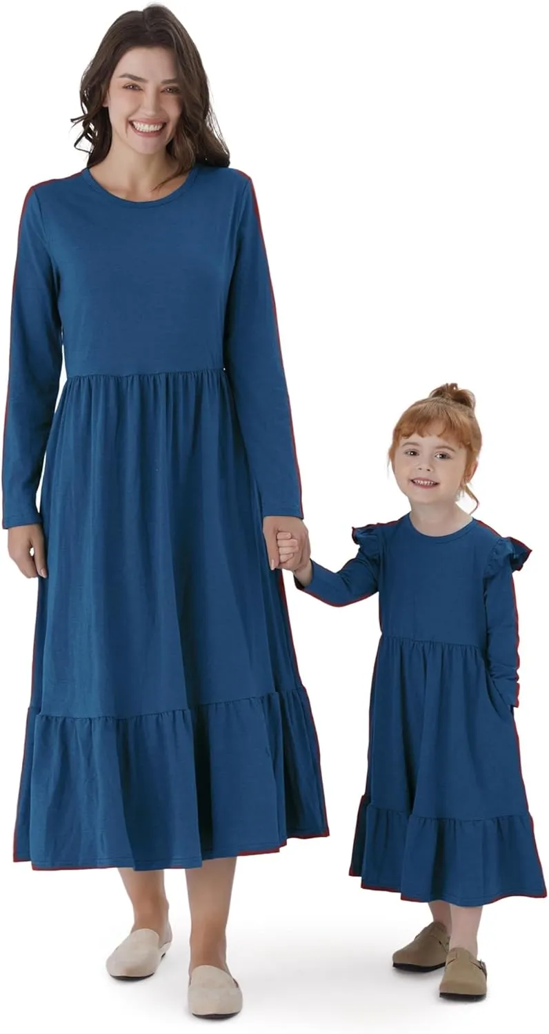 PATPAT Mommy and Me Long Sleeve Matching Dresses, Mother Daughter Cute Casual & Formal Outfits for Mom and Girls