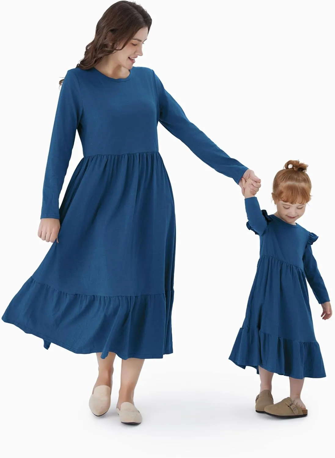 PATPAT Mommy and Me Long Sleeve Matching Dresses, Mother Daughter Cute Casual & Formal Outfits for Mom and Girls