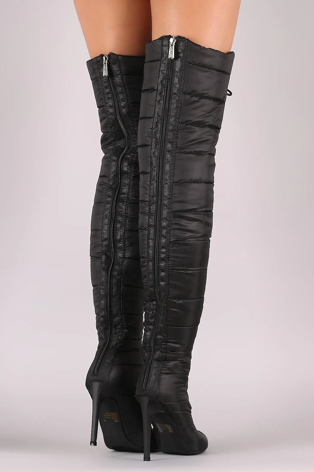 Quilted Puffer Lace-Up Stiletto OTK Boots