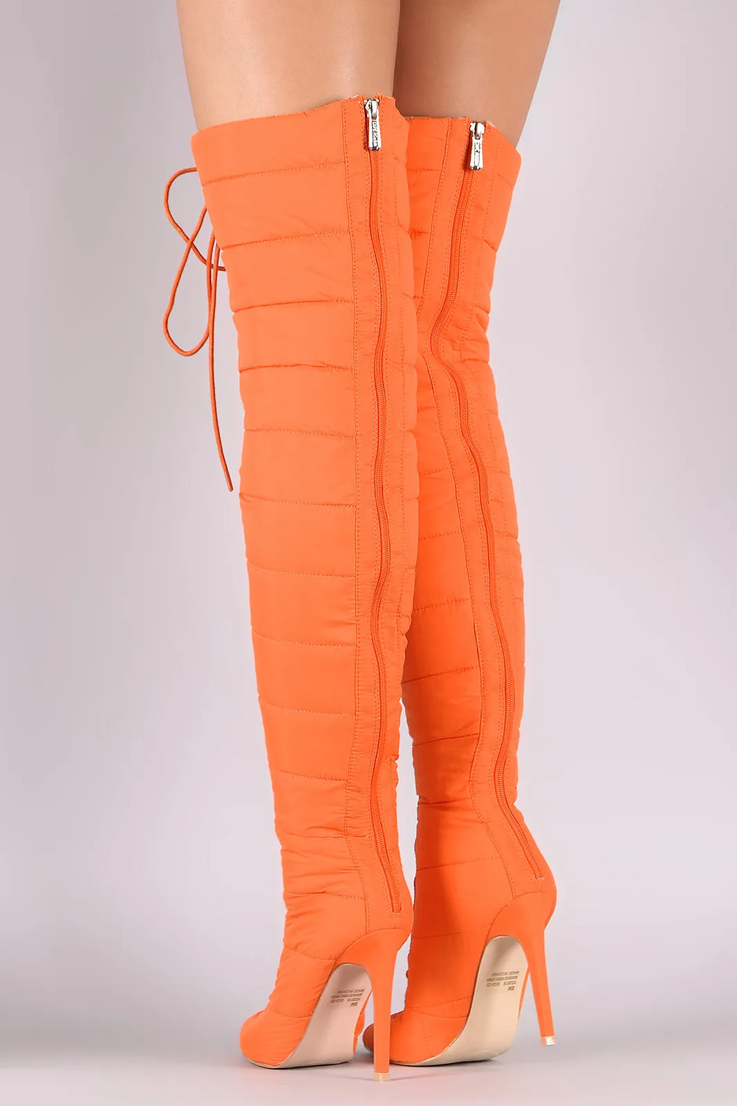Quilted Puffer Lace-Up Stiletto OTK Boots