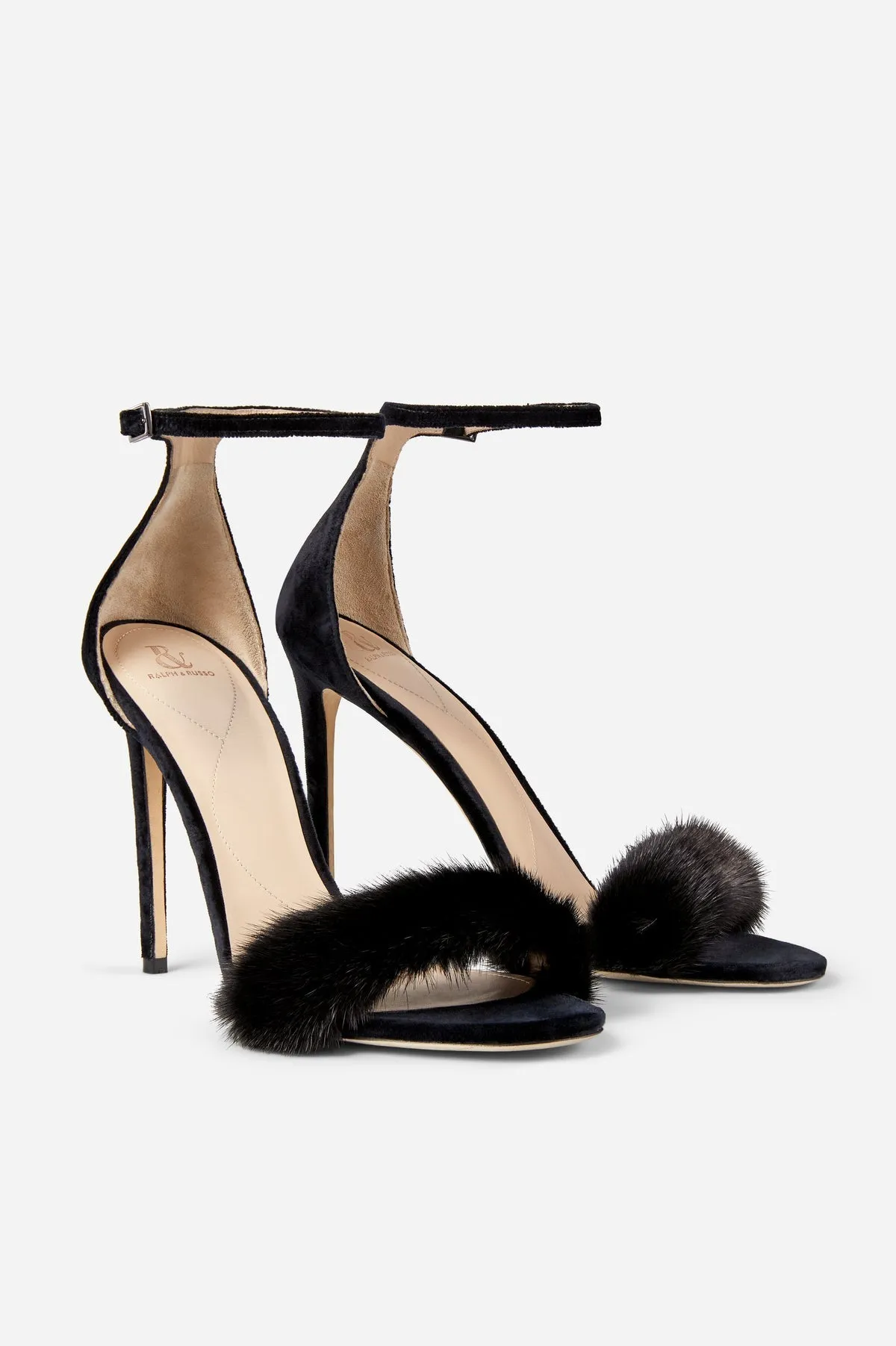 Ralph & Russo Mink and Suede Sandals