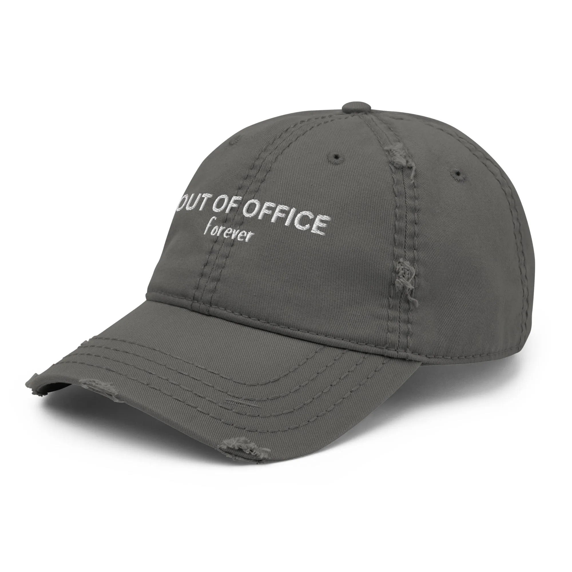 Stylish Distressed Embroidered Retirement Hat that States, OUT OF OFFICE forever