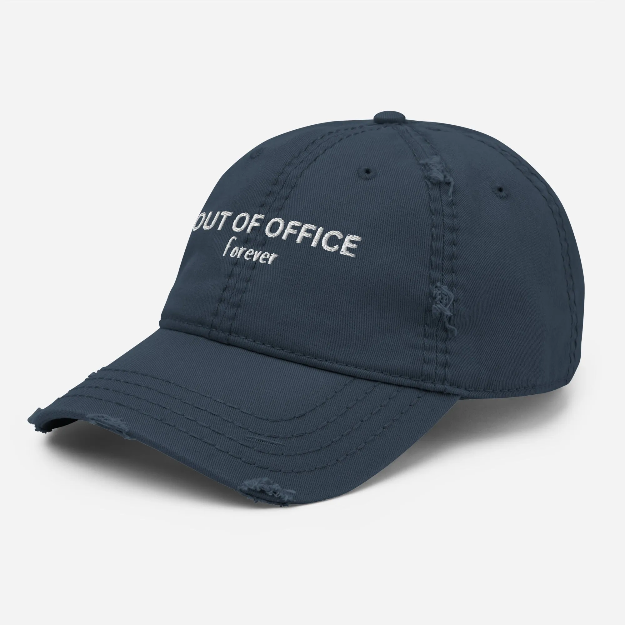 Stylish Distressed Embroidered Retirement Hat that States, OUT OF OFFICE forever