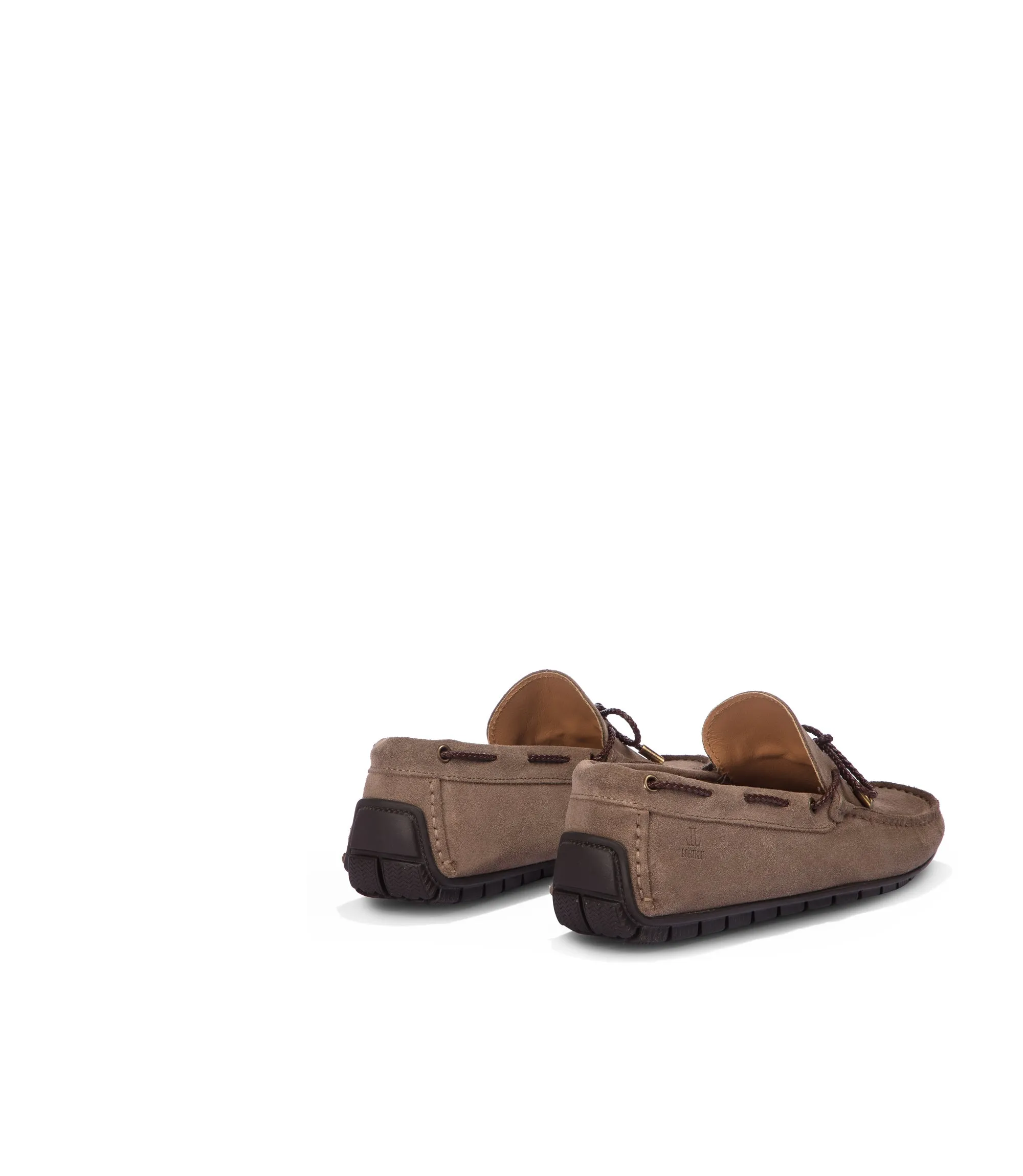 Taupe suede boat loafers