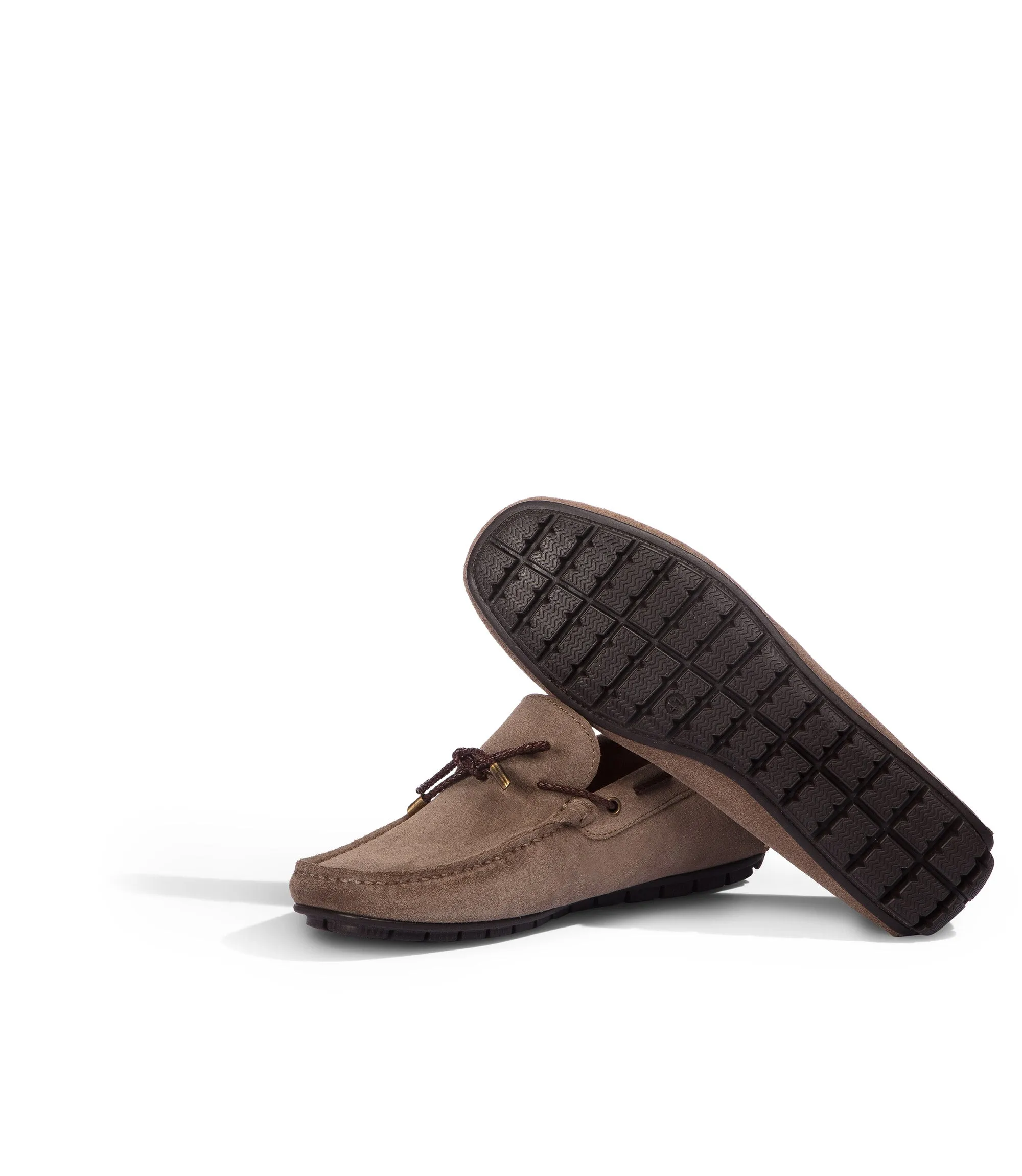 Taupe suede boat loafers