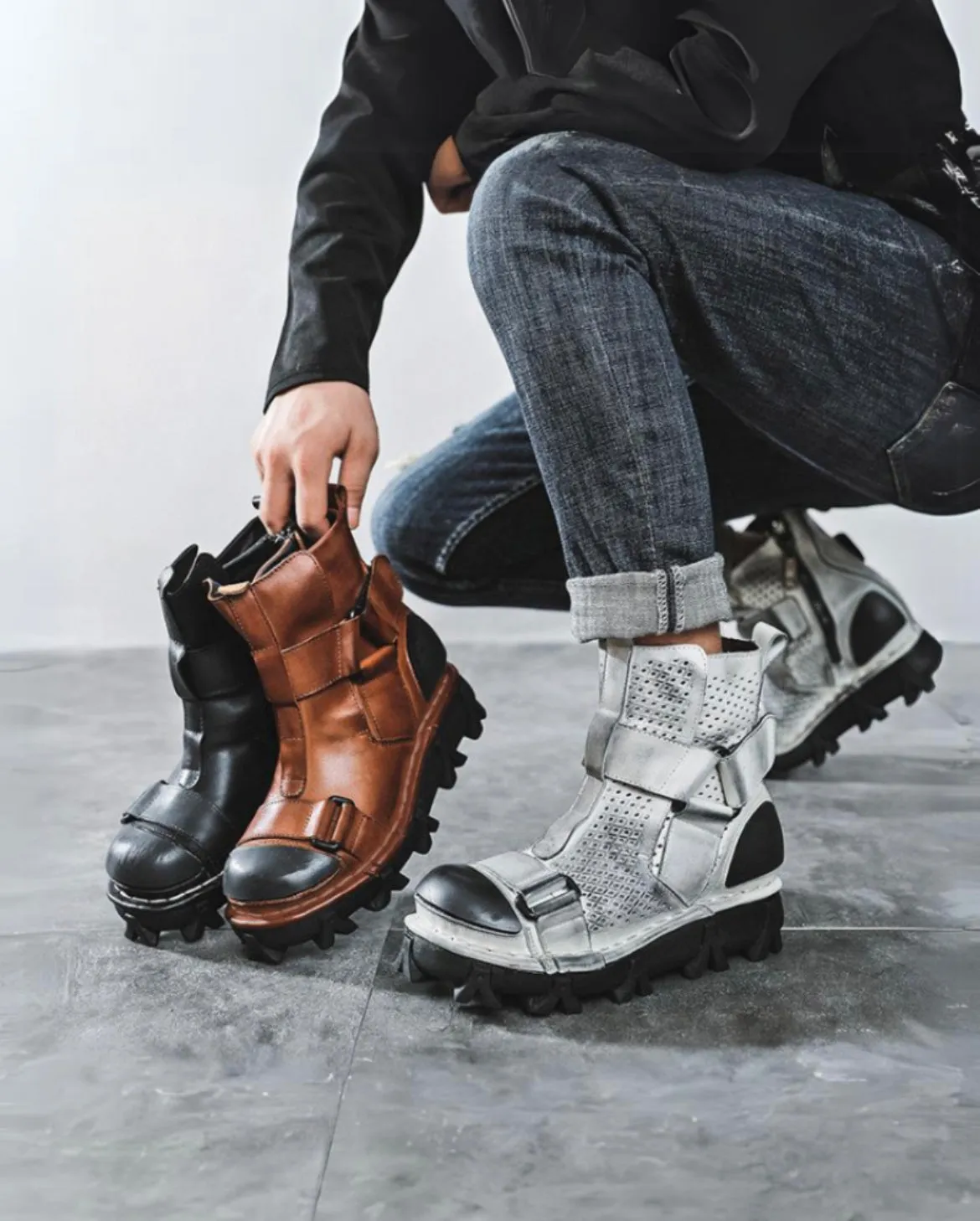 Techwear Punk Style Unisex Motorcycle Platform Boots