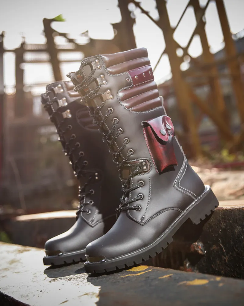 Techwear Unisex Motorcycle Black Knee High Boots