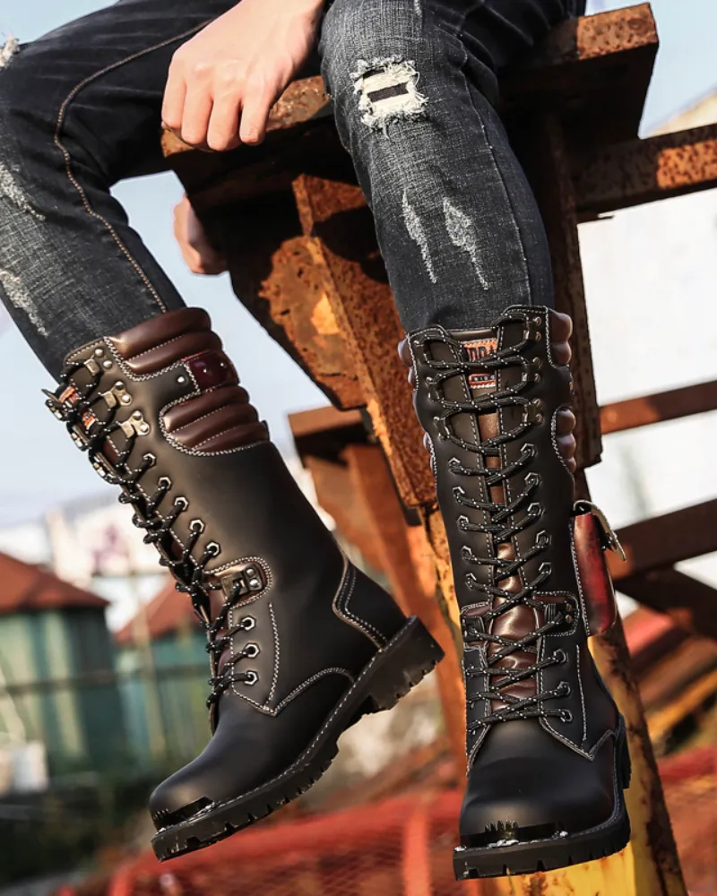 Techwear Unisex Motorcycle Black Knee High Boots
