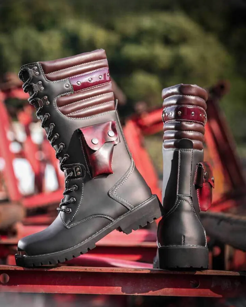 Techwear Unisex Motorcycle Black Knee High Boots
