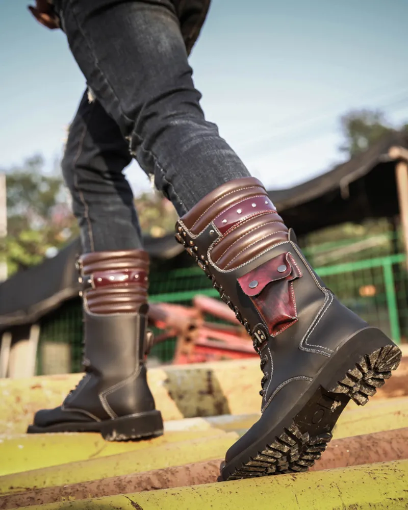 Techwear Unisex Motorcycle Black Knee High Boots