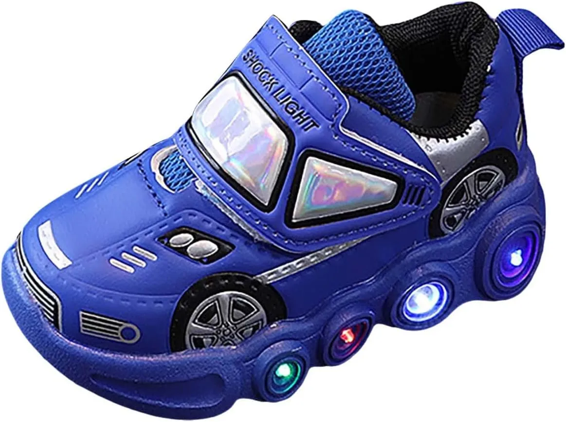 Toddler Light Up Shoes Boys Car Pattern Luminous Sport Sneaker, Kids Fashion Stylish Cute Soft Sole Athletic Shoes