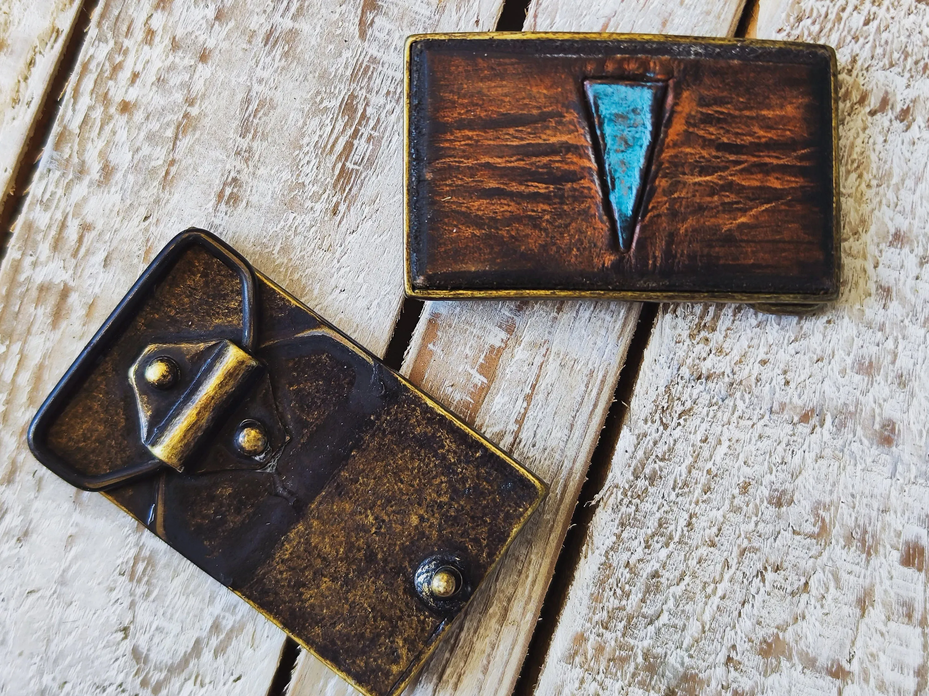 Unique Turquoise Geometric Belt Buckle - Brown Statement Accessory