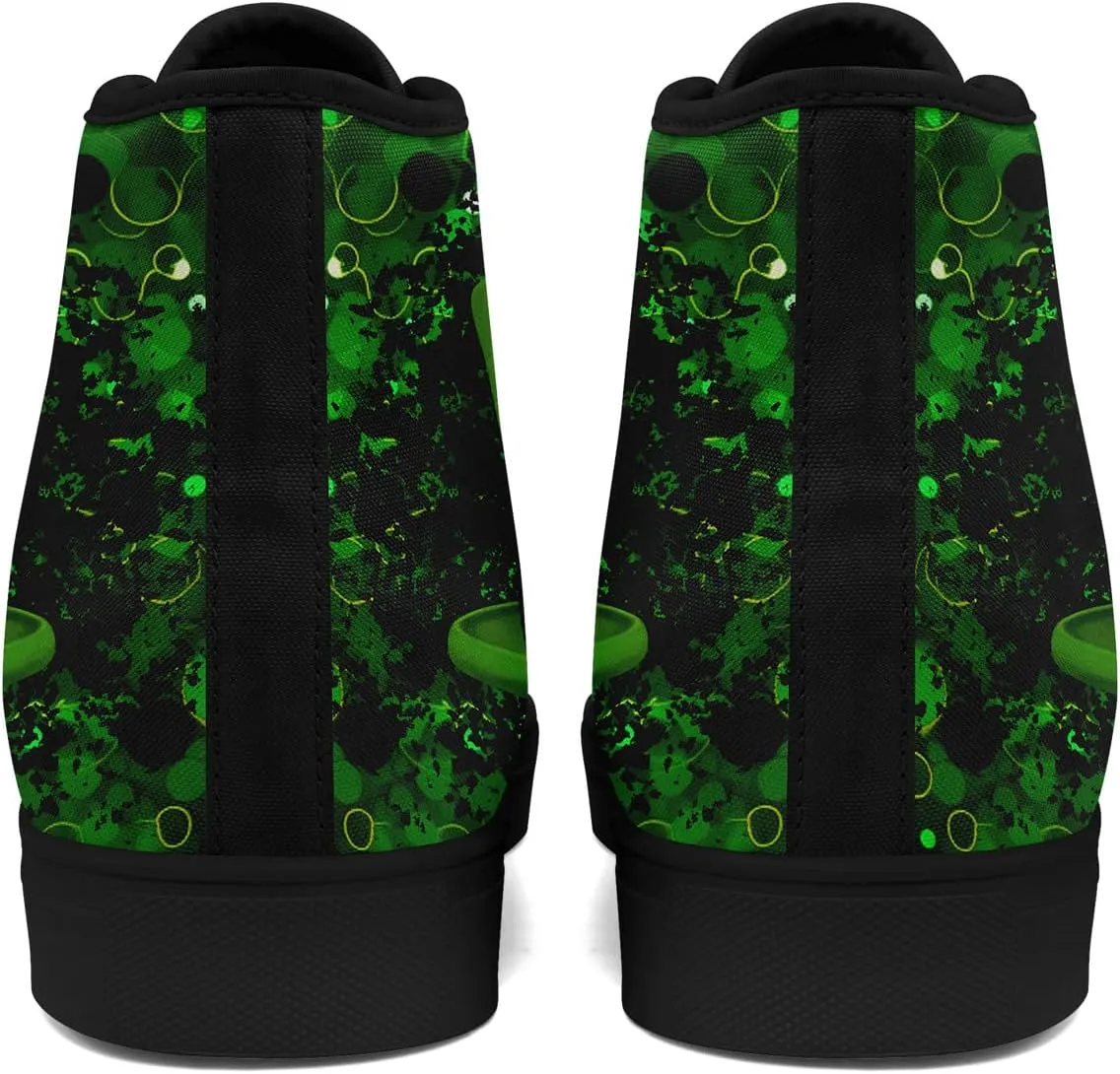 Unisex High-Top Canvas Sneakers – Green Lucky Design with Clover Hat, Comfortable and Stylish Canvas Casual Shoes for Men