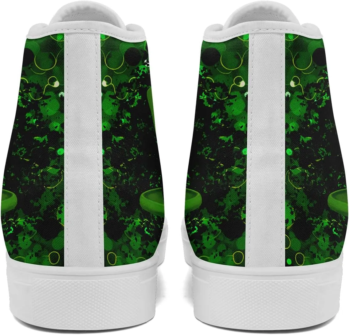Unisex High-Top Canvas Sneakers – Green Lucky Design with Clover Hat, Comfortable and Stylish Canvas Casual Shoes for Men