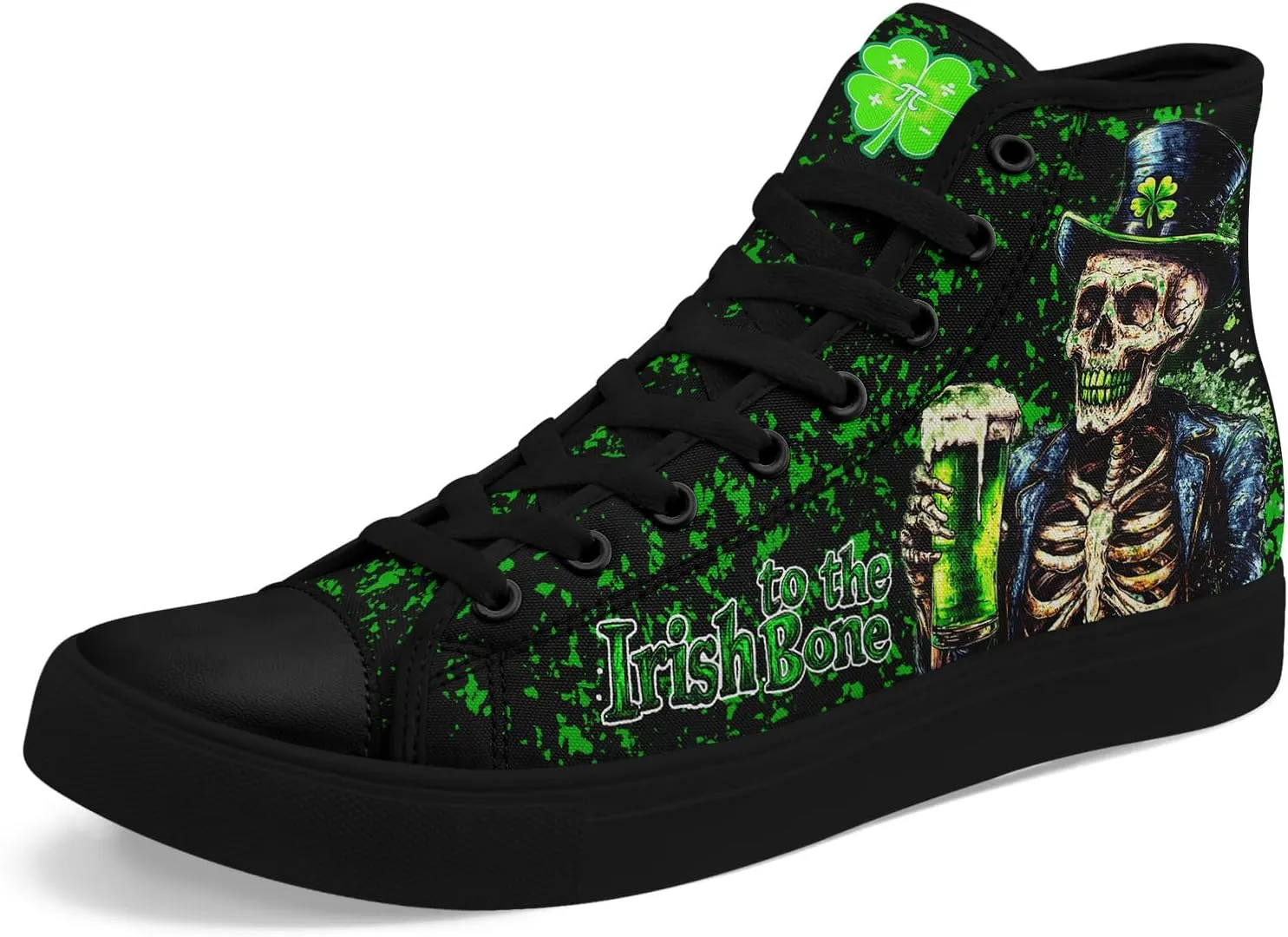 Unisex High-Top Canvas Sneakers – Green Lucky Design with Clover Hat, Comfortable and Stylish Canvas Casual Shoes for Men
