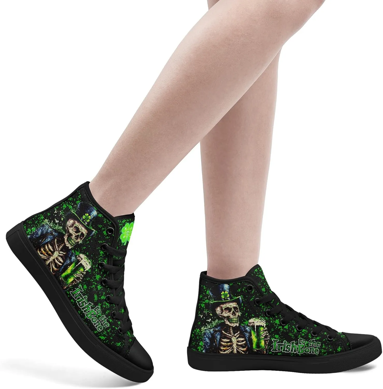 Unisex High-Top Canvas Sneakers – Green Lucky Design with Clover Hat, Comfortable and Stylish Canvas Casual Shoes for Men