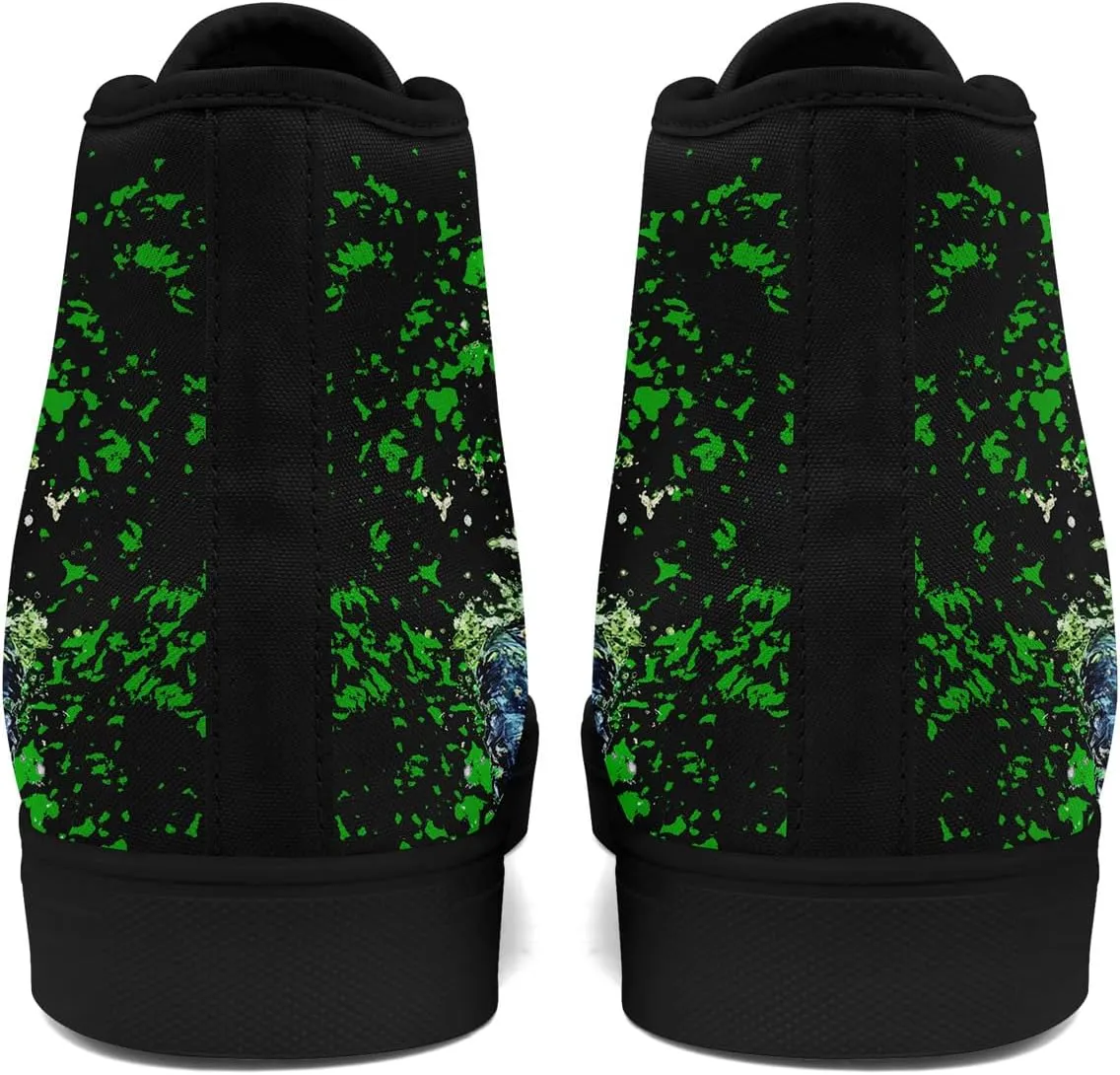 Unisex High-Top Canvas Sneakers – Green Lucky Design with Clover Hat, Comfortable and Stylish Canvas Casual Shoes for Men