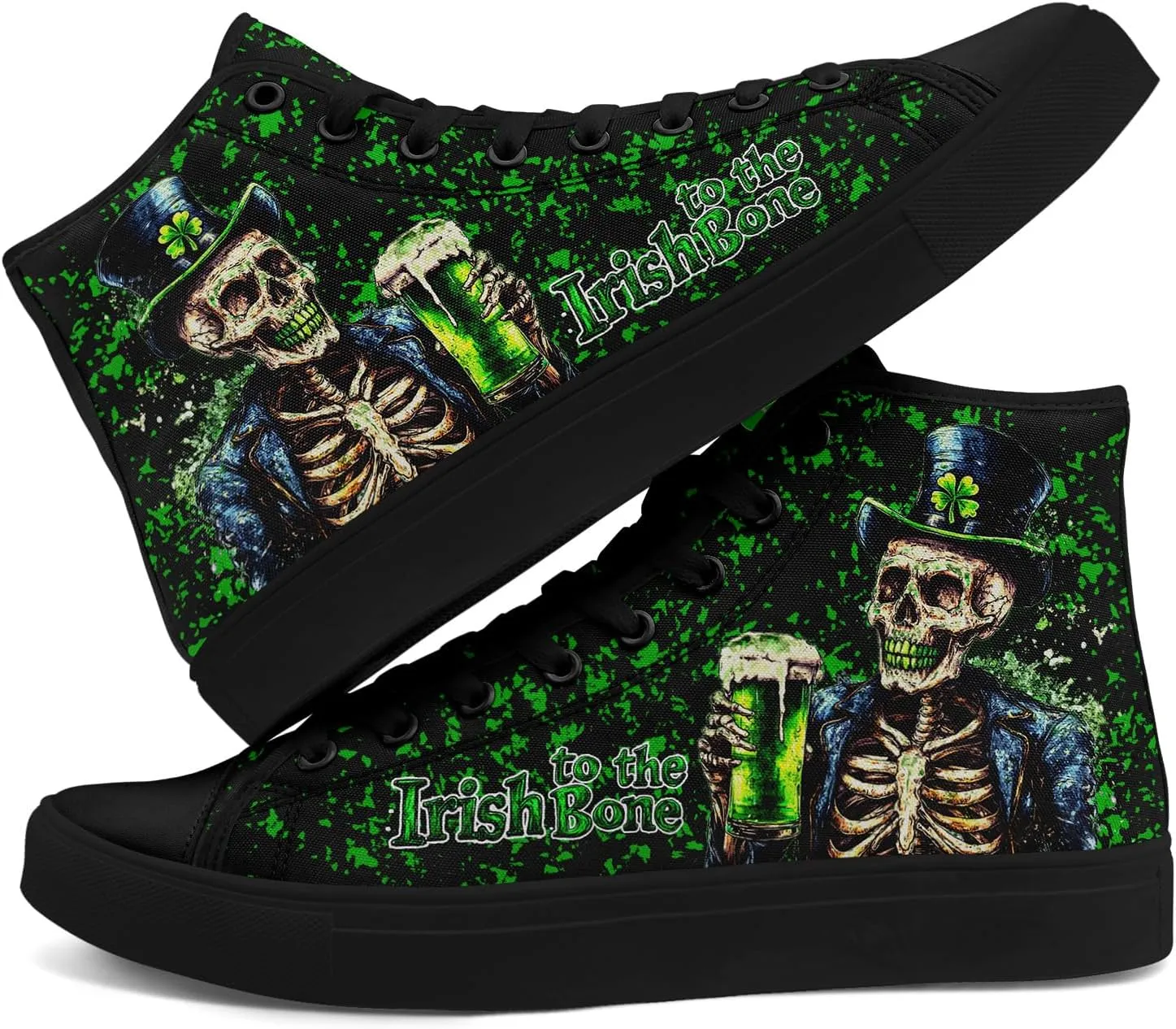 Unisex High-Top Canvas Sneakers – Green Lucky Design with Clover Hat, Comfortable and Stylish Canvas Casual Shoes for Men