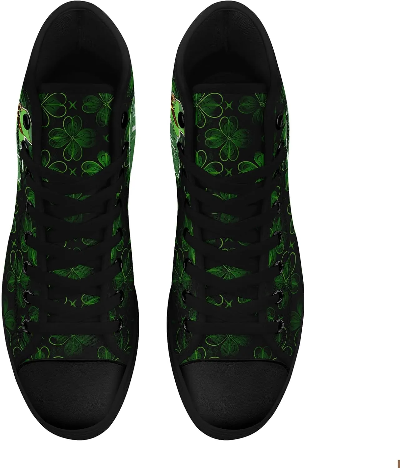 Unisex High-Top Canvas Sneakers – Green Lucky Design with Clover Hat, Comfortable and Stylish Canvas Casual Shoes for Men