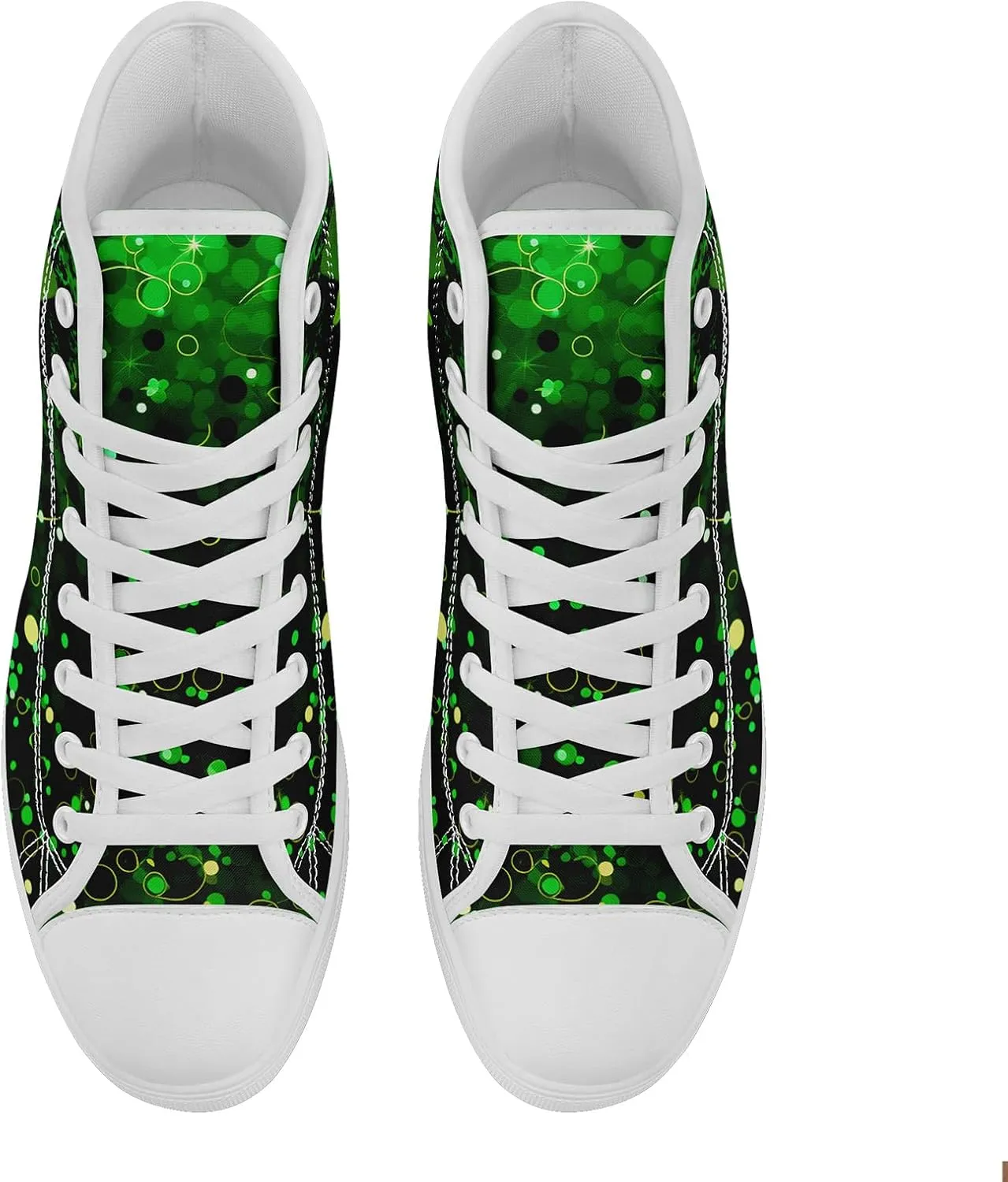 Unisex High-Top Canvas Sneakers – Green Lucky Design with Clover Hat, Comfortable and Stylish Canvas Casual Shoes for Men