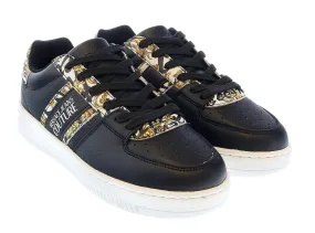 Versace Jeans Couture Black Gold Baroque Detail Lace Up Fashion Court Sneakers-
