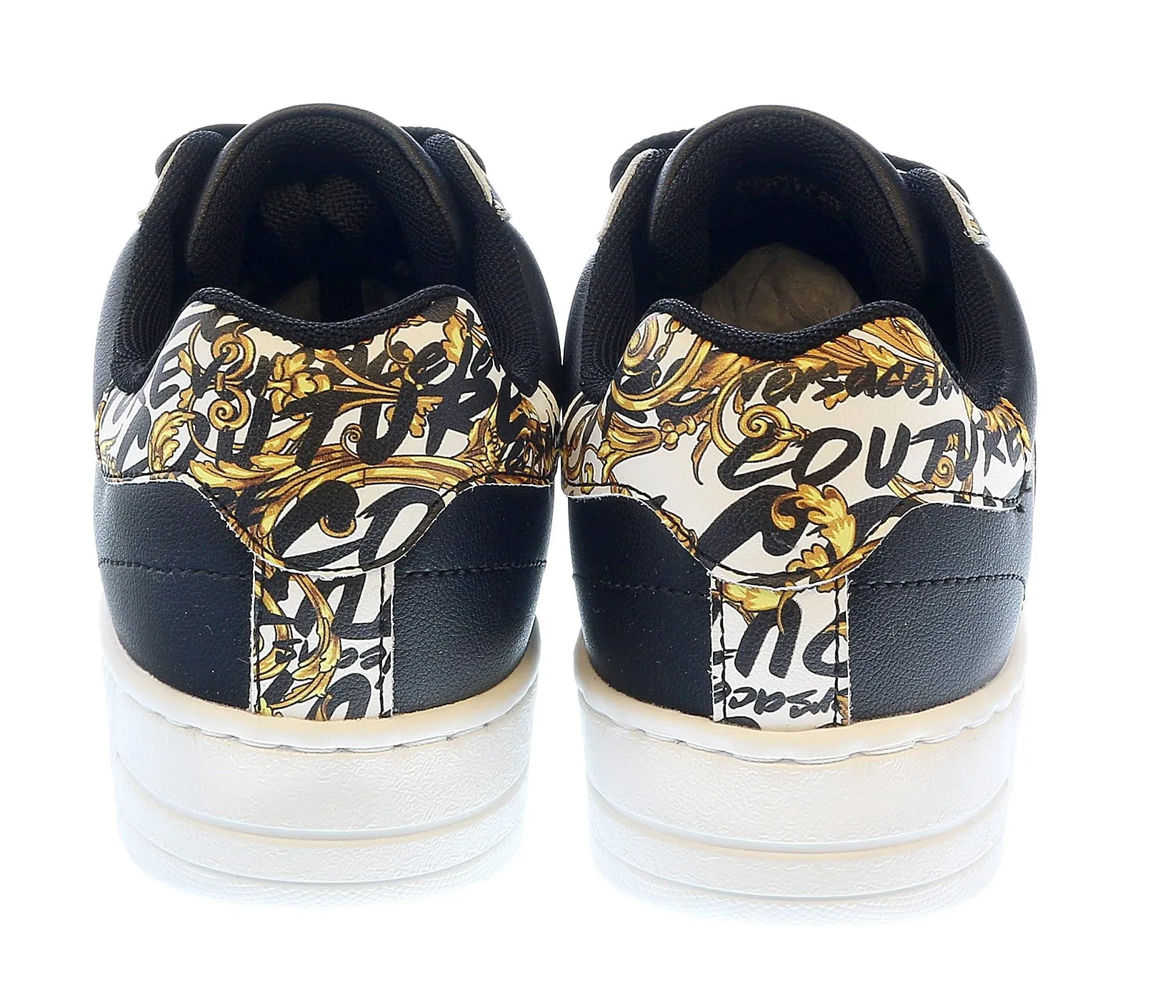 Versace Jeans Couture Black Gold Baroque Detail Lace Up Fashion Court Sneakers-