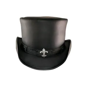 Victorian Fleur Black Leather Top Hat
