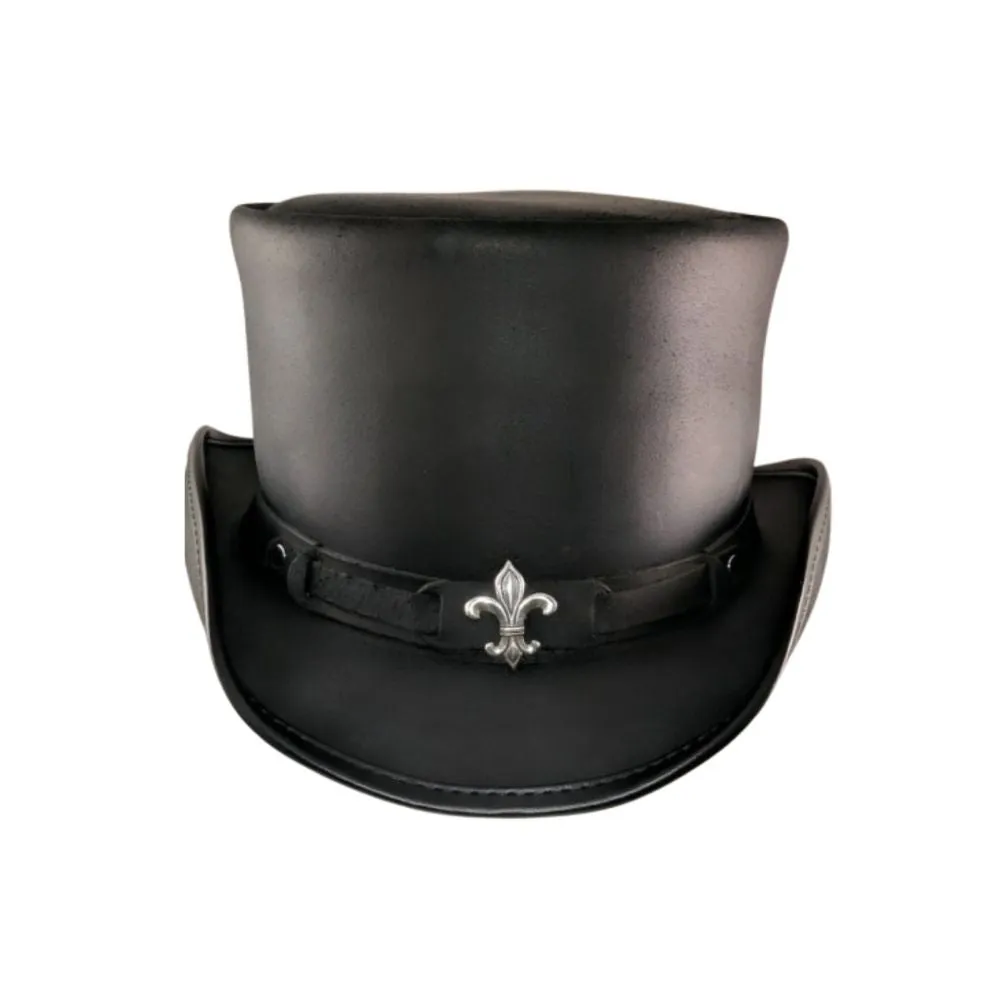 Victorian Fleur Black Leather Top Hat