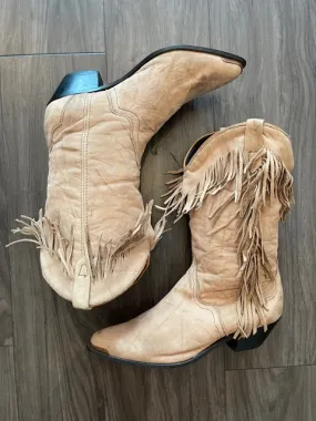 Vintage Beige Fringe Cowboy Boots