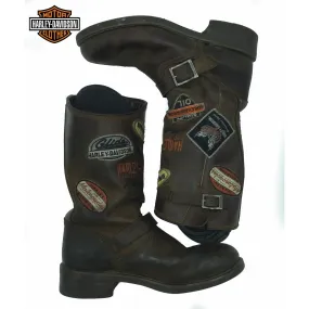 Vintage Iconic Harley Davidson Pull On Boots Size 11 With Patches (28cm)