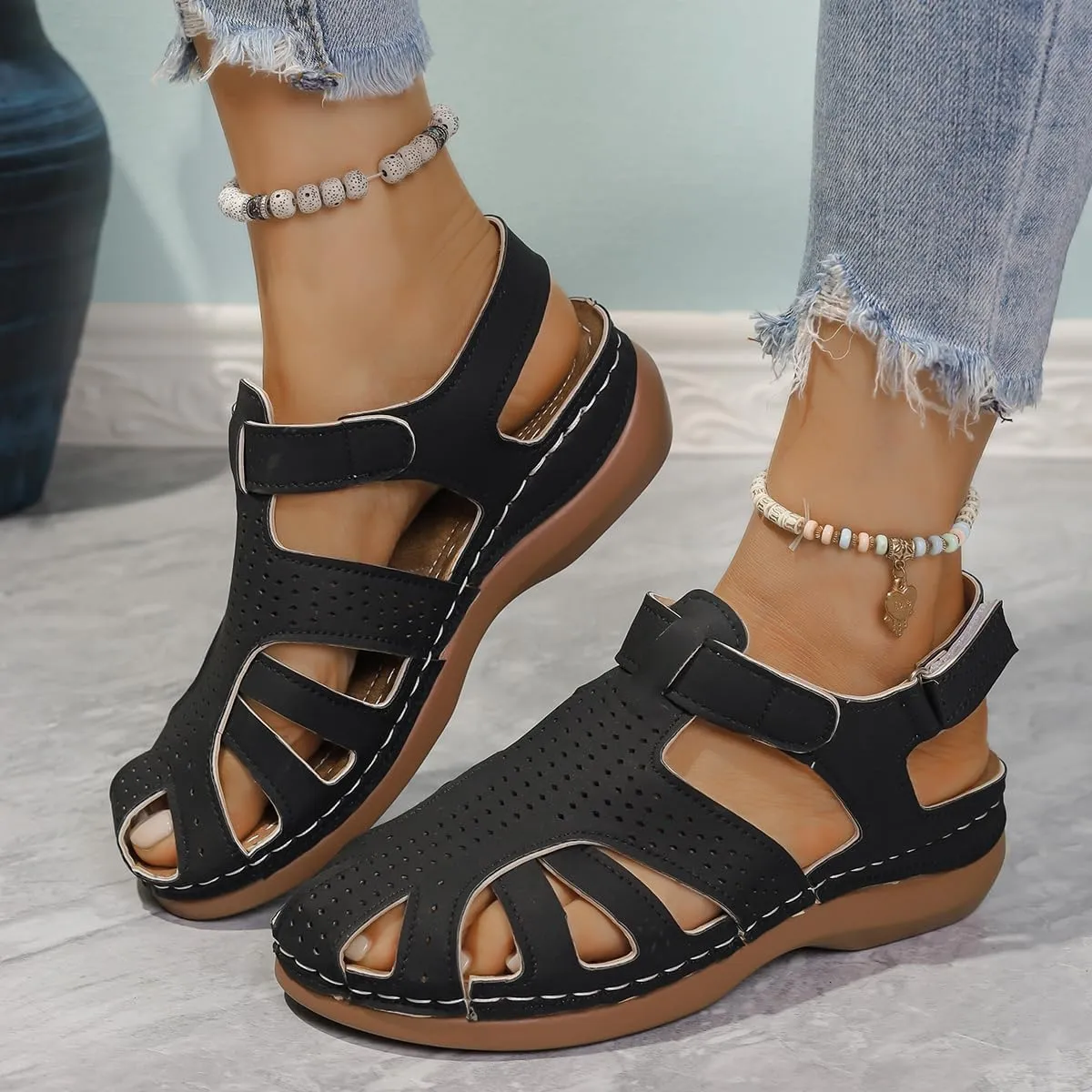 Wedge Orthopedic Sandals for Women Comfortable Closed Toe Summer Sandals Comfortable Hollow Out Sandal with Arch Support