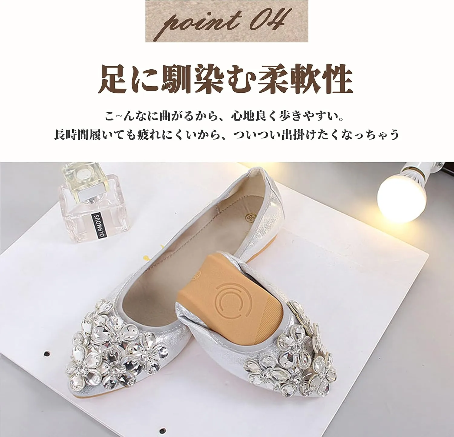 Women's Ballet Flats Foldable Casual Sparkly Rhinestone Wedding Ballerina Shoes Comfort Slip on Walking Flat Shoes