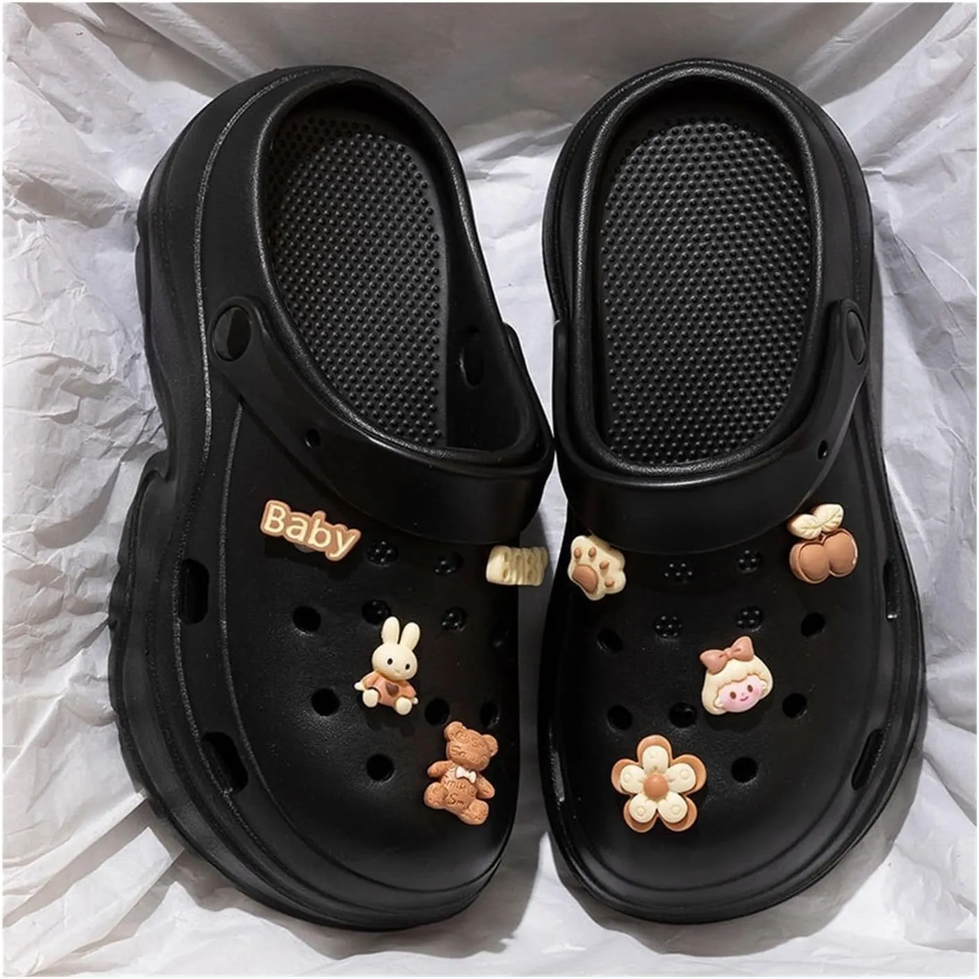 Women's breathable hole shoes, EVA super soft thick sole, light, beach sandals, height increase